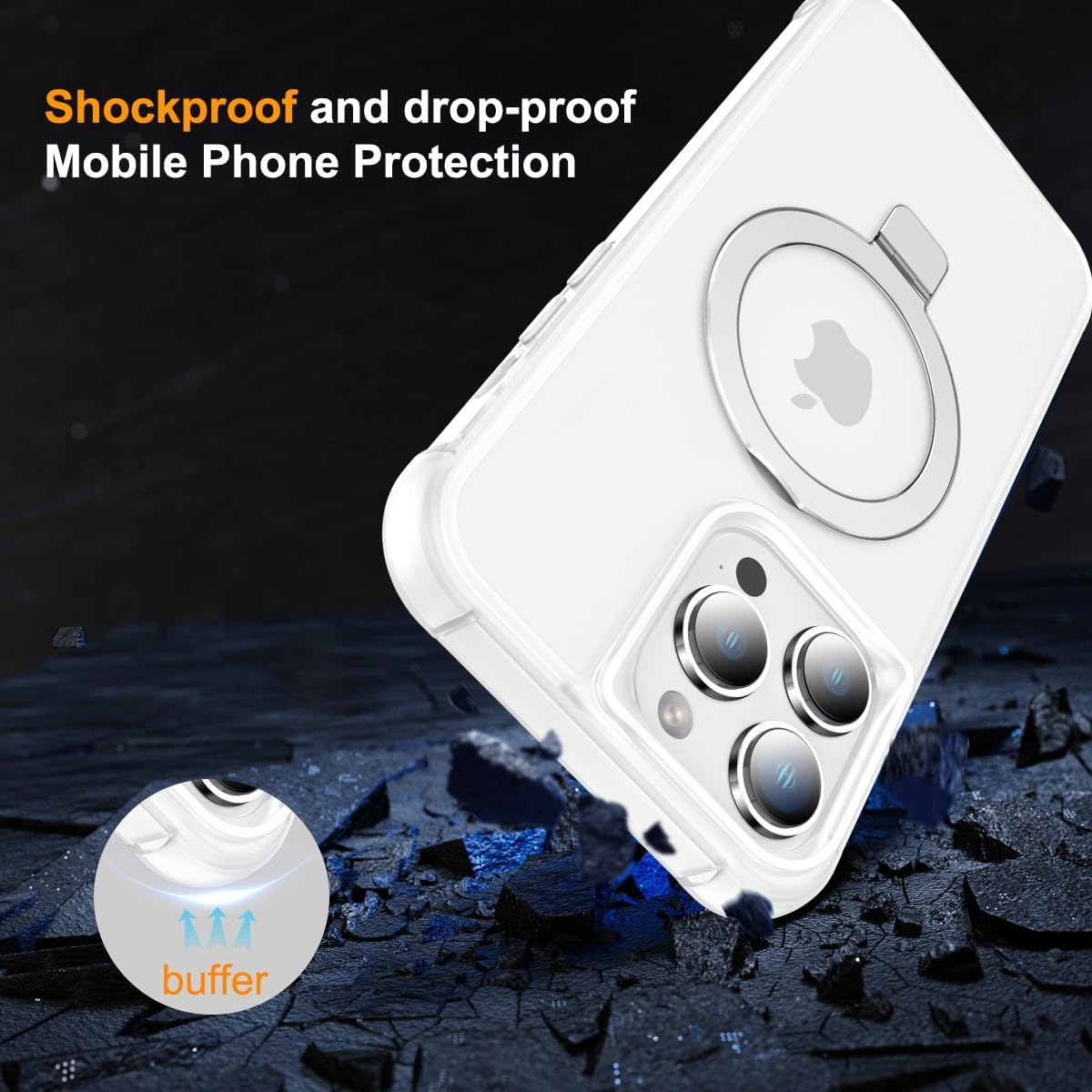 Magnetic Compatible with iPhone 14 Pro Max Case with Stand [Military Grade Drop Tested][Compatible with Magnet] Ring Translucent Slim Hard Back Soft Edge, Frost White - Image 7