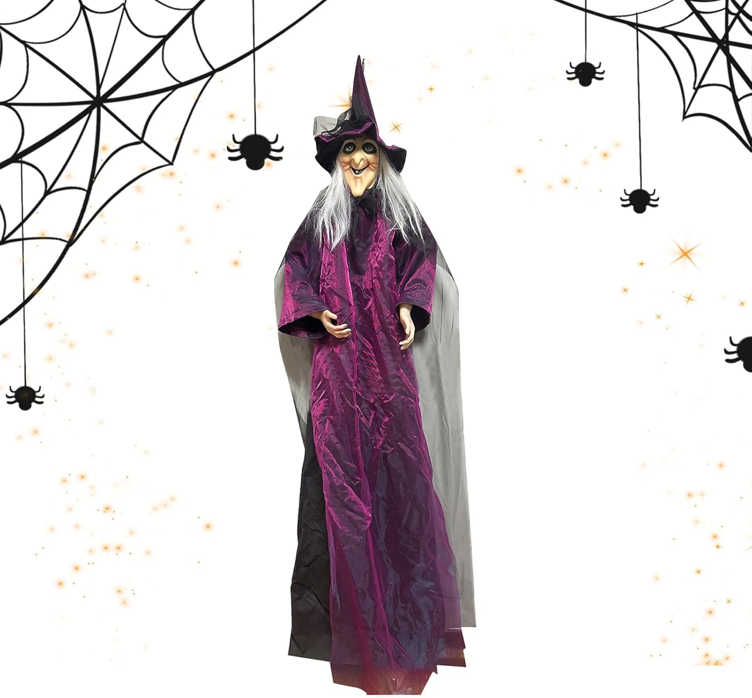 ハロウィンデコレーション アウトドア 魔女 | 点滅するLEDの目と怖い音の魔女のオーナメント、庭の教室、仮面舞踏会、カーニバルの壁