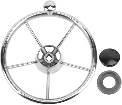 11 Inch Boat Steering Wheel, Marine Stainless Steel 5 Spoke 25 Degree with Foam Grip and Center Cap, for Yachts, Speedboats, Ships. Fitment for 3/4 inch tapered shaft