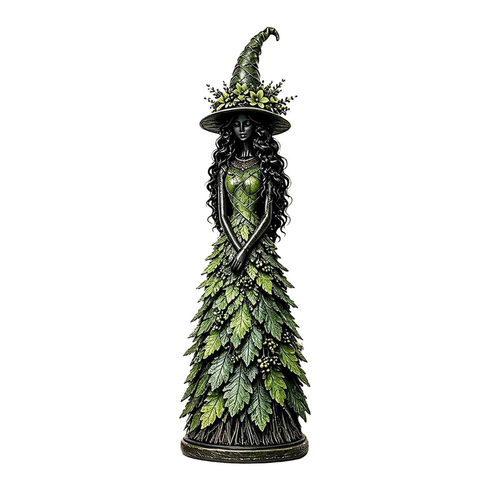 RetroNest Seasonal Witch Figurine Ornament,Handcrafted Resin Statue For Halloween Thanksgiving Tabletop Decor,20cm Leafy Sculpture For Cottagecore Gothic Home AestheticGreen