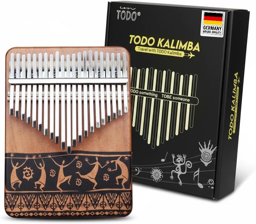 TODO Music Kalimba Daumenklavier 21 Tasten aus Mahagoni – Hochwertiges Daumenklavier mit Stimmhammer, Fingerkappen & Lernanleitung, ideal für Anfänger & Fortgeschrittene