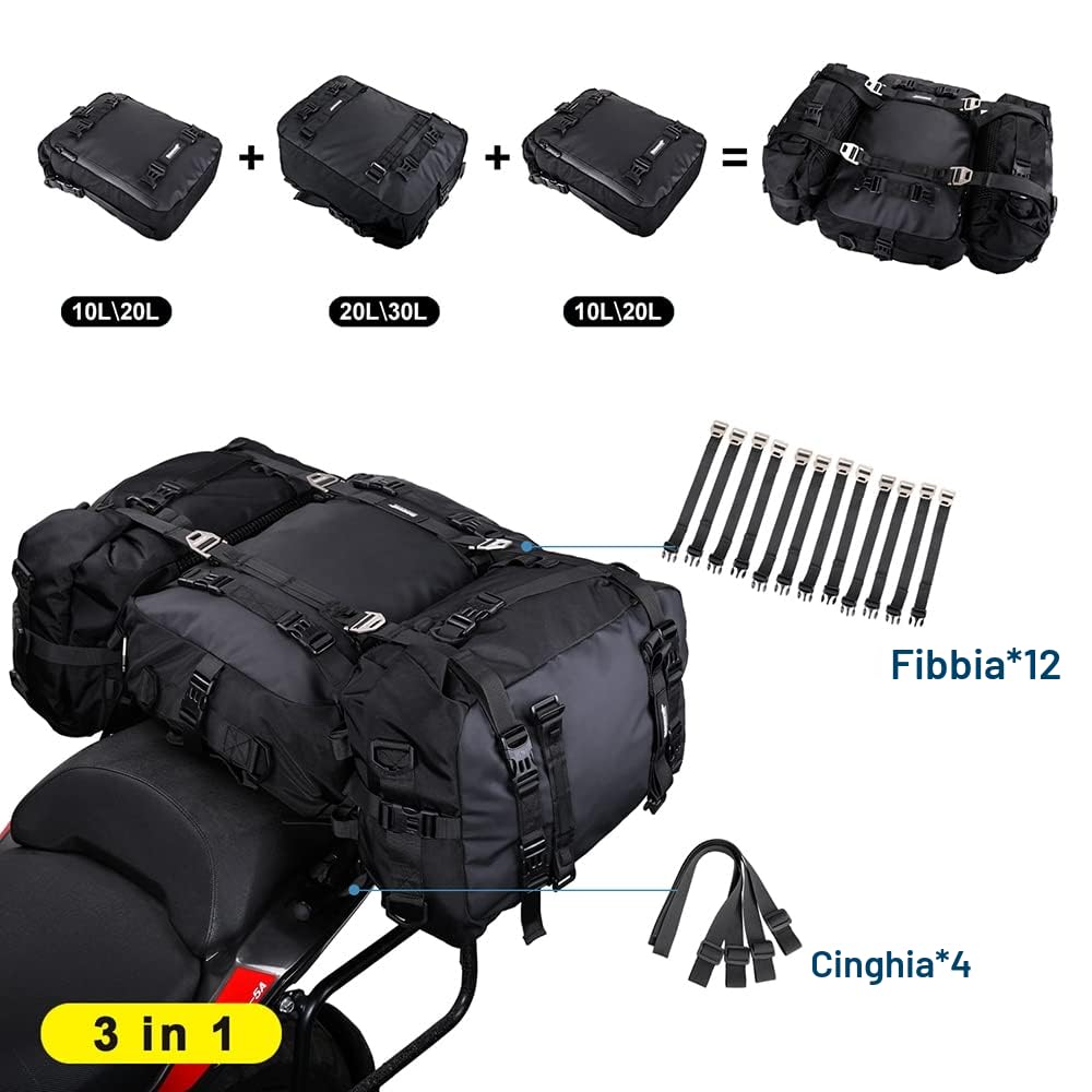 Rhinowalk Borsa laterale moto 20 l impermeabile nero
