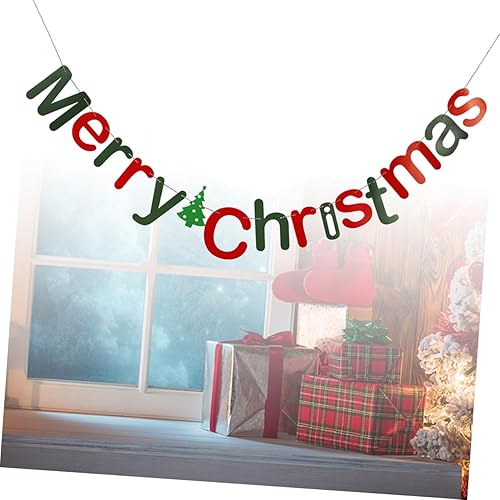 Miniatura 2 de jojofuny 2 unidades de 3 banderines de Navidad Bandera de Navidad Bandera colgante de Navidad Cartel de fieltro de Navidad Cartel de Feliz Navidad