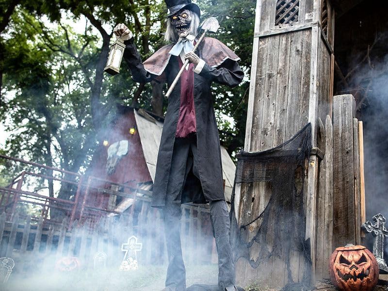 Animated Graveyard Host in an outdoor graveyard setting with fog