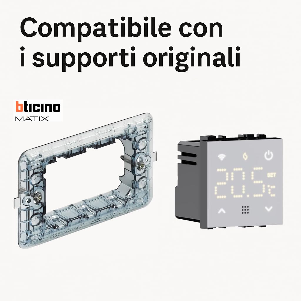 Elektronova termostato da incasso modulo programmabile 2P 240V display touch retroilluminato colore bianco compatibile su supporti Bticino Matix