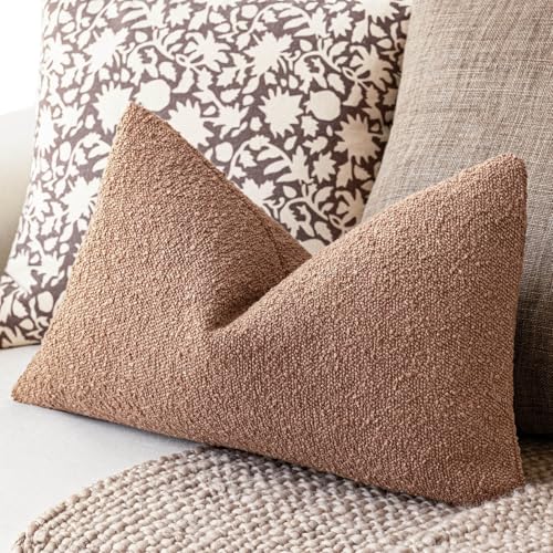 Image of Foindtower Pack of 2 Textured Boucle Throw Pillow Covers Accent Solid Decorative Lumbar Pillow Cases Cozy Couch Cushion Case for Chair Sofa Bedroom Living Room Home Decor 12x20 Inch Dusty Orange Hazel
