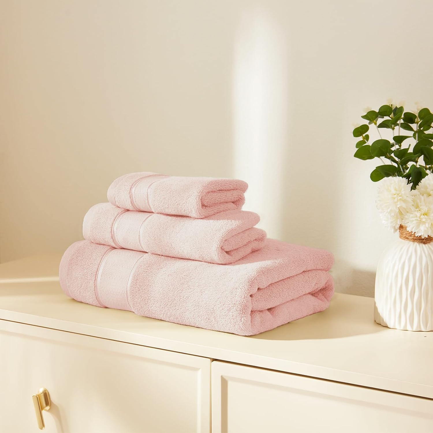 Marvione Bath Towels Set 6 Piece, 100% Turkish Cotton Highly Absorbent and Soft Towels for Bathroom 2 Bath Towels 2 Hand Towels 2 Washcloths, Pink - Image 2