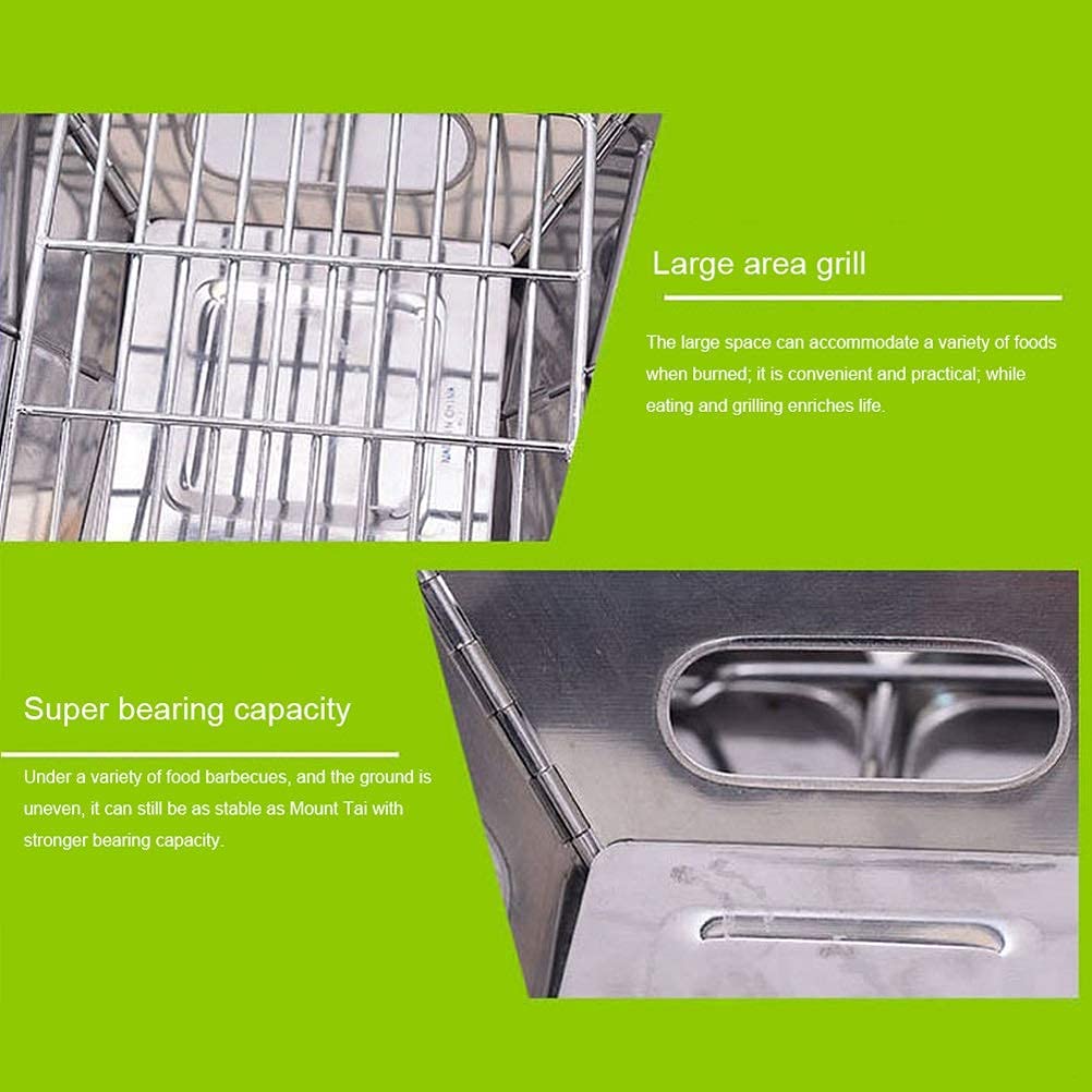 Supporto per barbecue, Supporto for barbecue pieghevole for esterno Griglia inceneritore BBQ Fornello a carbone Strumento for picnic da campeggio con superficie antiaderente in acciaio inossidabile