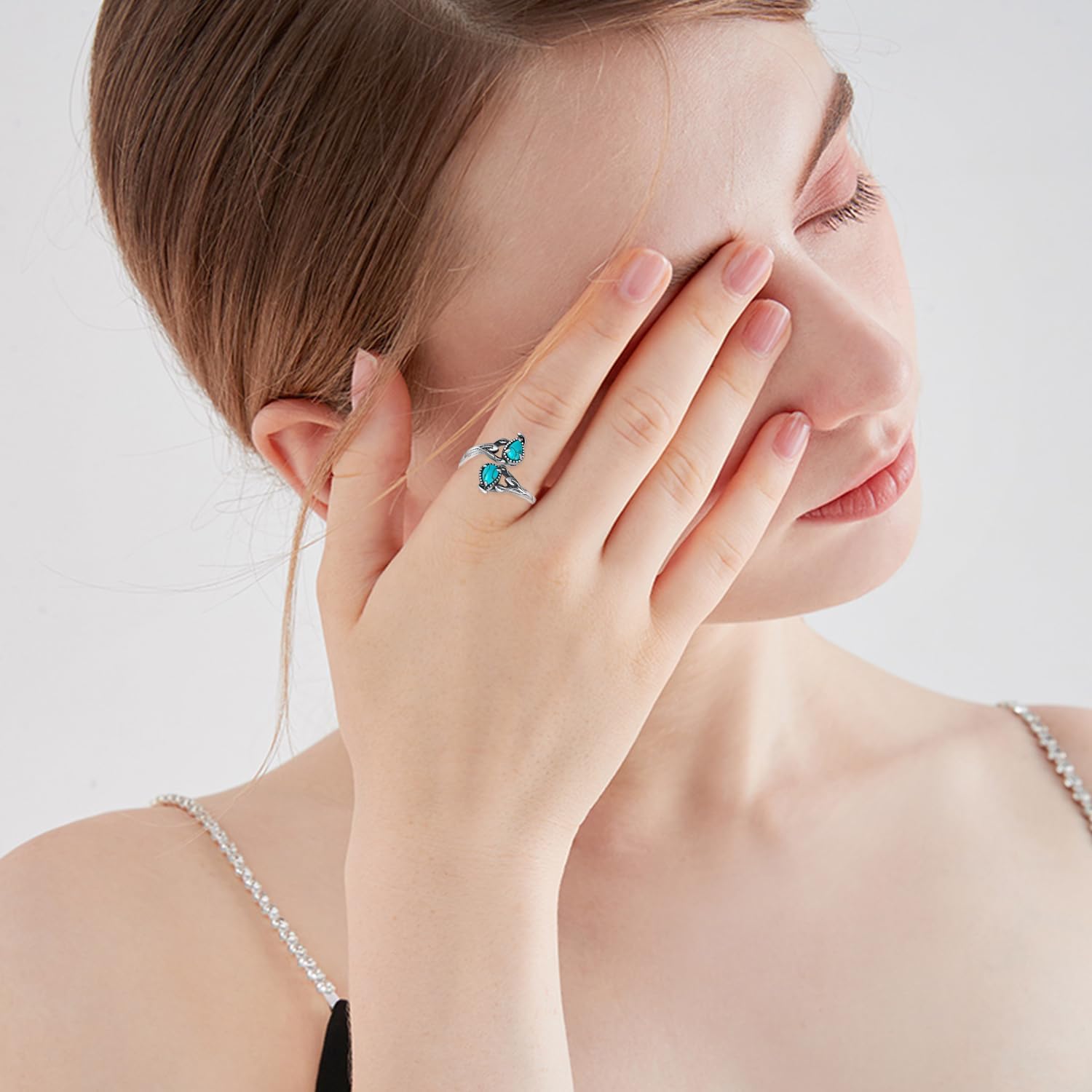 Real Turquoise Thumb Rings for Women 925 Sterling Silver Turquoise Spoon Ring Vintage Nature Turquoise Jewelry for Women - Image 5