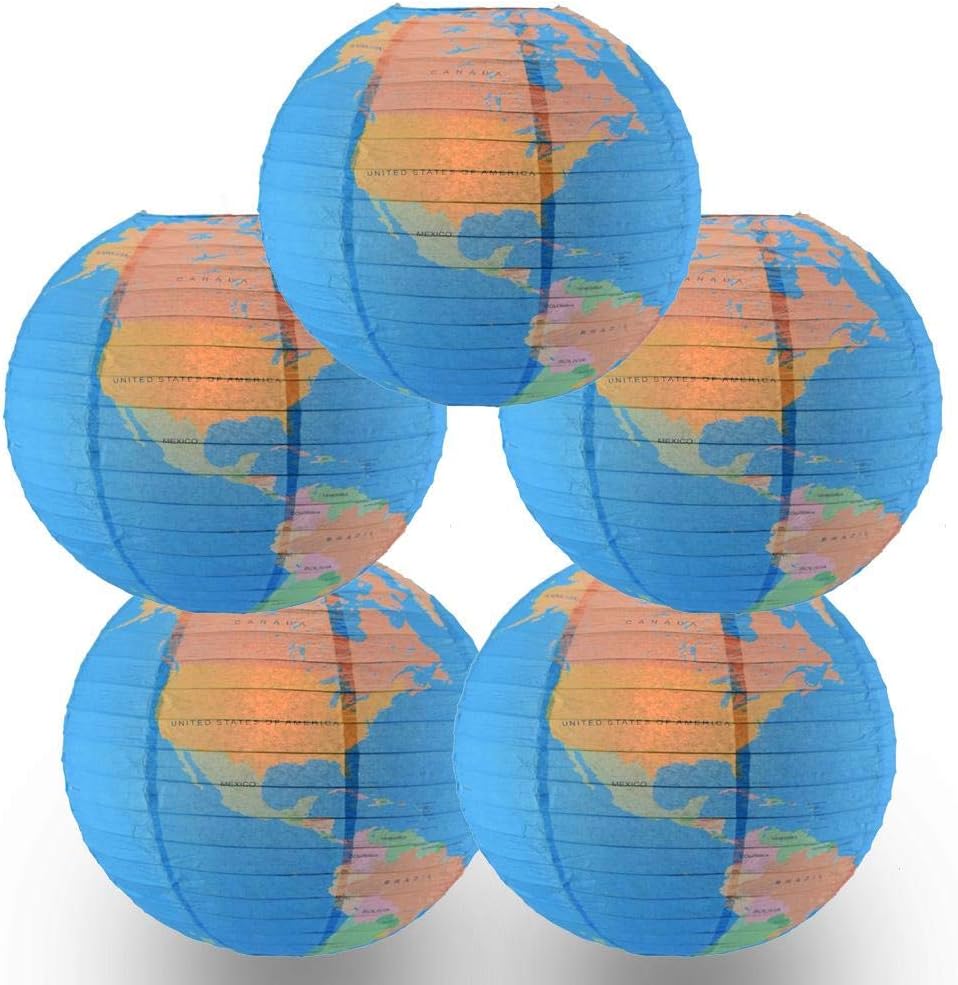 Quasimoon PaperLanternStore.com 14 Inch Geographical World Map Earth Globe Paper Lantern