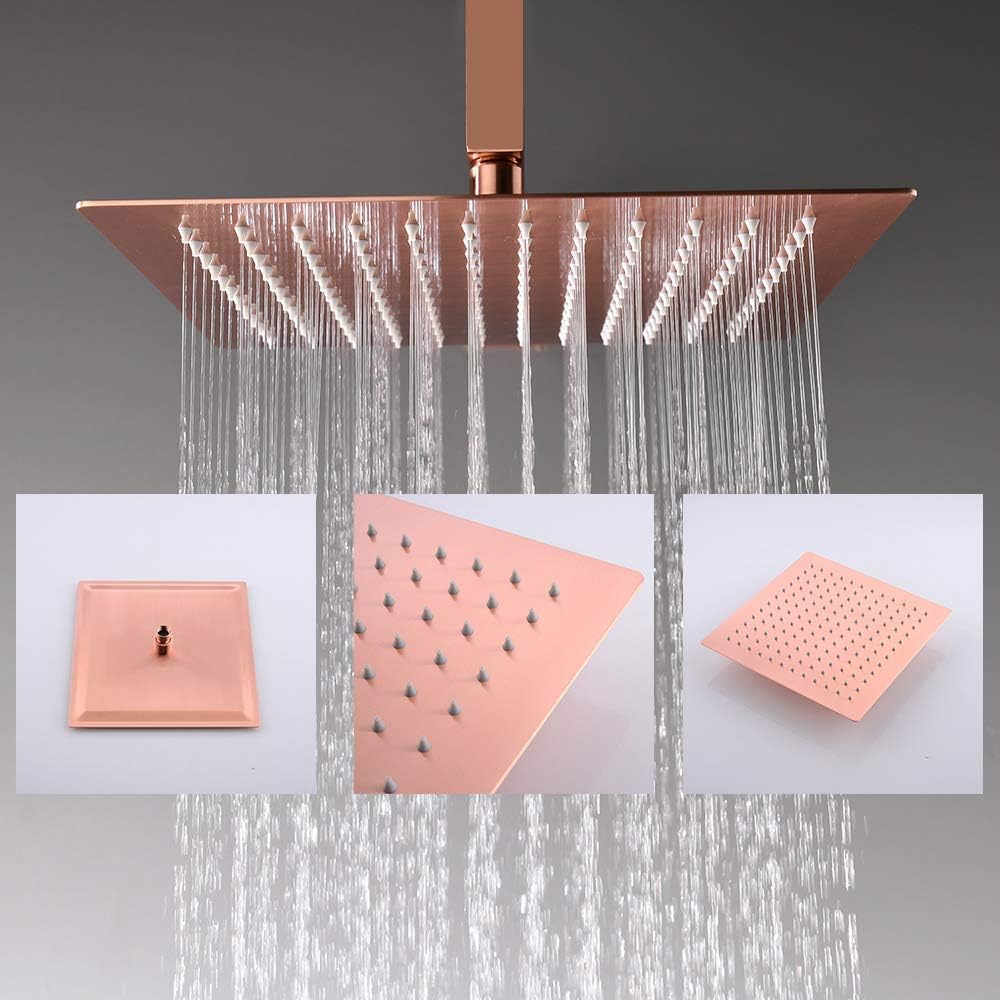 DASHADAO Bathroom Square 12 Inch Ceiling Rainfall Shower Faucet System with 6 PCS Body Jets Mixer Set