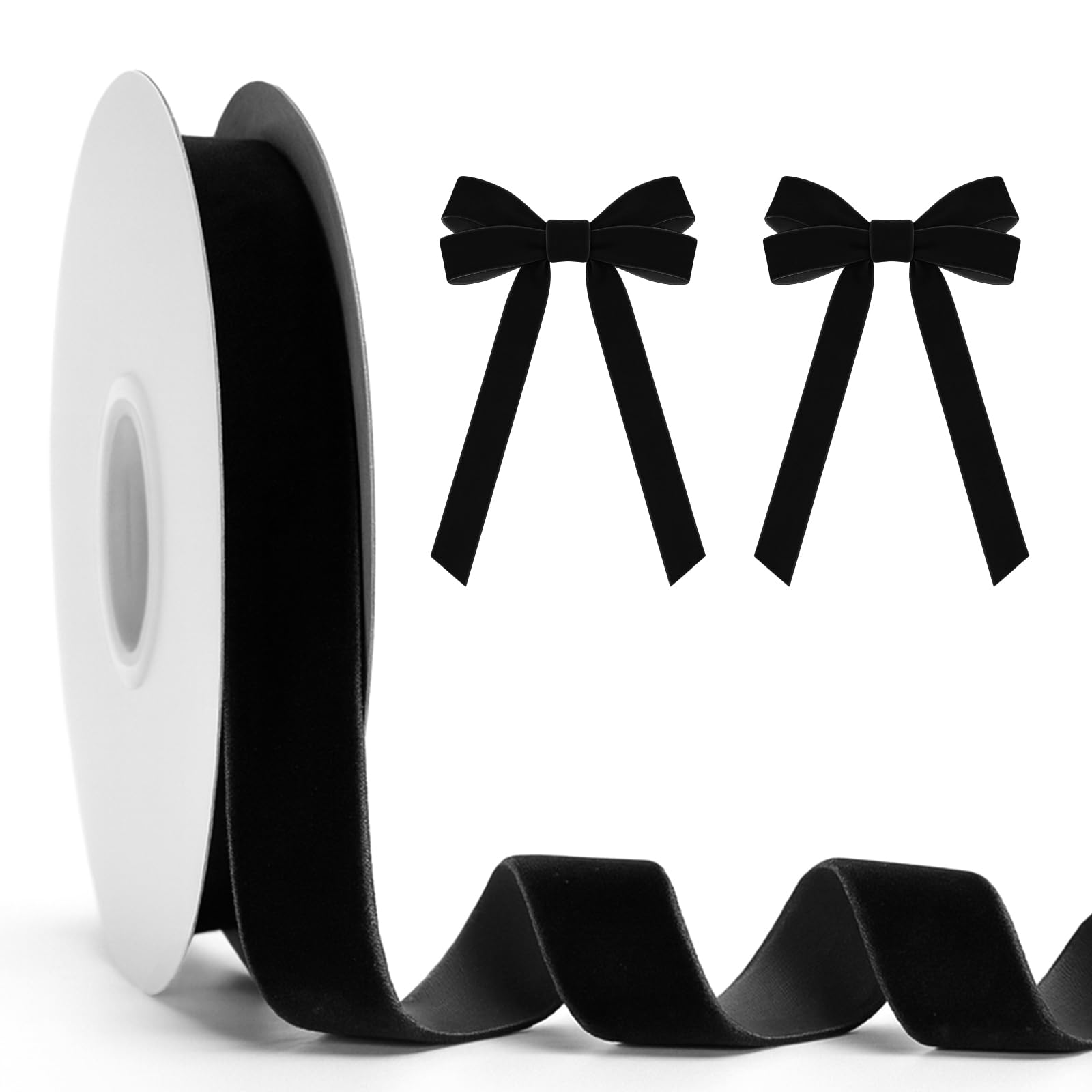 KINGLAKE 20mm Black Velvet Ribbon for Gift Wrapping, 10 Yards Thick Ghristmas Ribbon for Xmas Tree Decoration, Hair, Bows Making, Crafts