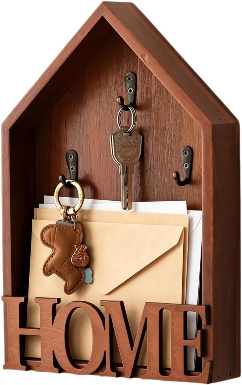 Key and Mail Holder Wall Mount with 3 Hooks,Mail & Key Organizer, Entryway