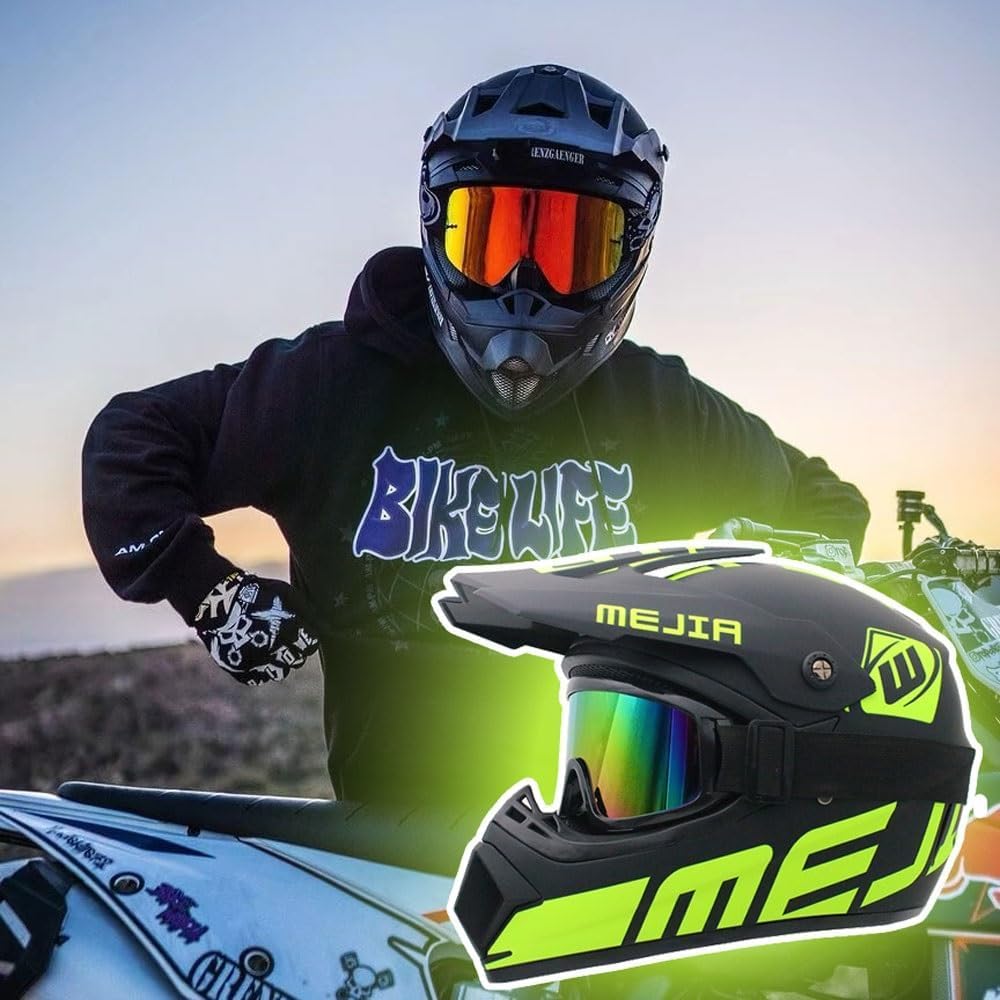 Casco da Motocross per Bambini, Casco da Moto Integrale per Bici da Cross Elettrica per Ragazzi E Ragazze Quad BMX Bicicletta MTB ATV Offroad DH Casco, Black, S(52-53cm)