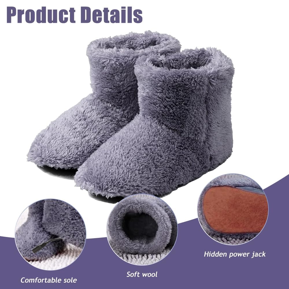 Calentador de Pies Electrico, Zapatillas Eléctricas Calentadas por USB Zapato de Felpa con Calefacción Zapatillas Calefactables Calienta Pies Electrico para Mujer y Hombre, Interior y Exterior