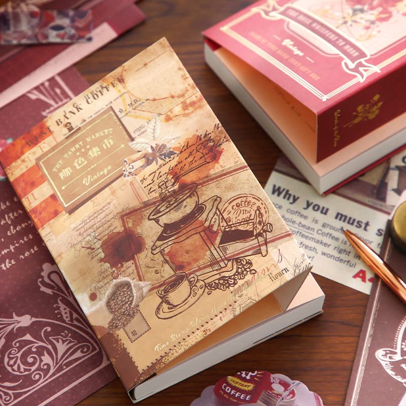Image of 348 Pcs Scrapbook Kit Vintage Aesthetic Scrapbook Kit for Bullet Junk Journal Stationery A6 Grid Notebook, DIY Journaling Supplies, Birthday Craft Gift (Coffee)