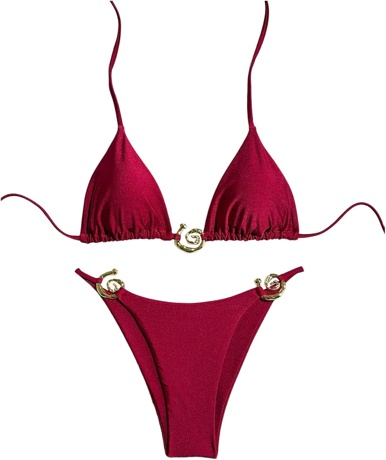 OYOANGLE Women's 2 Piece Bikini Set Spaghetti Strap Halter Swimsuit High Cut Bathing Suits