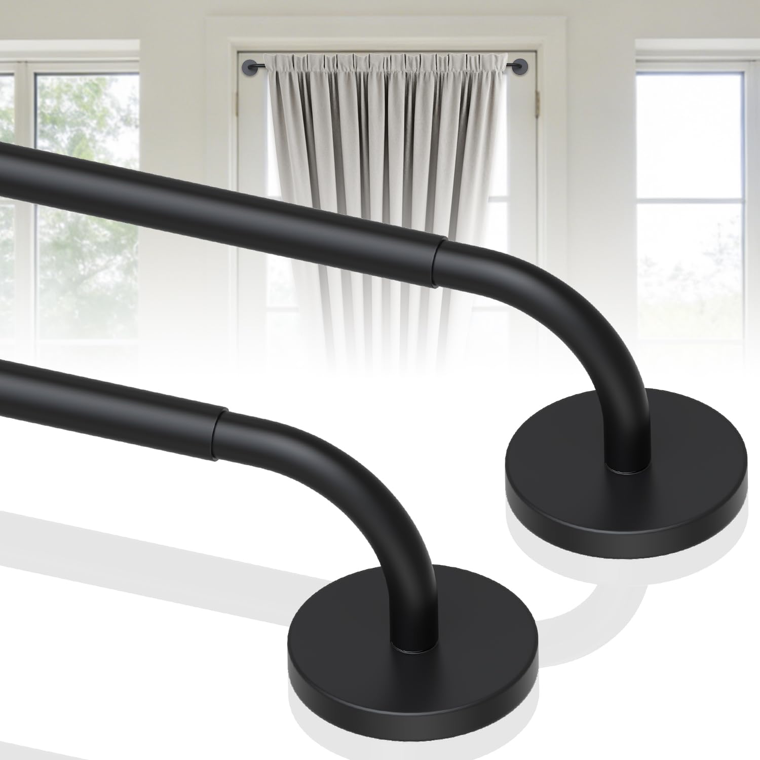 Photo 1 of 2 Pack Magnetic Curtain Rod for Door, 18-30 Inch Magnetic Curtain Rod for Metal Doors, 1/2" Diameter, Multi-use Magnetic Door Curtain Rods, Strong Magnetism Easy Install No Tools, Black