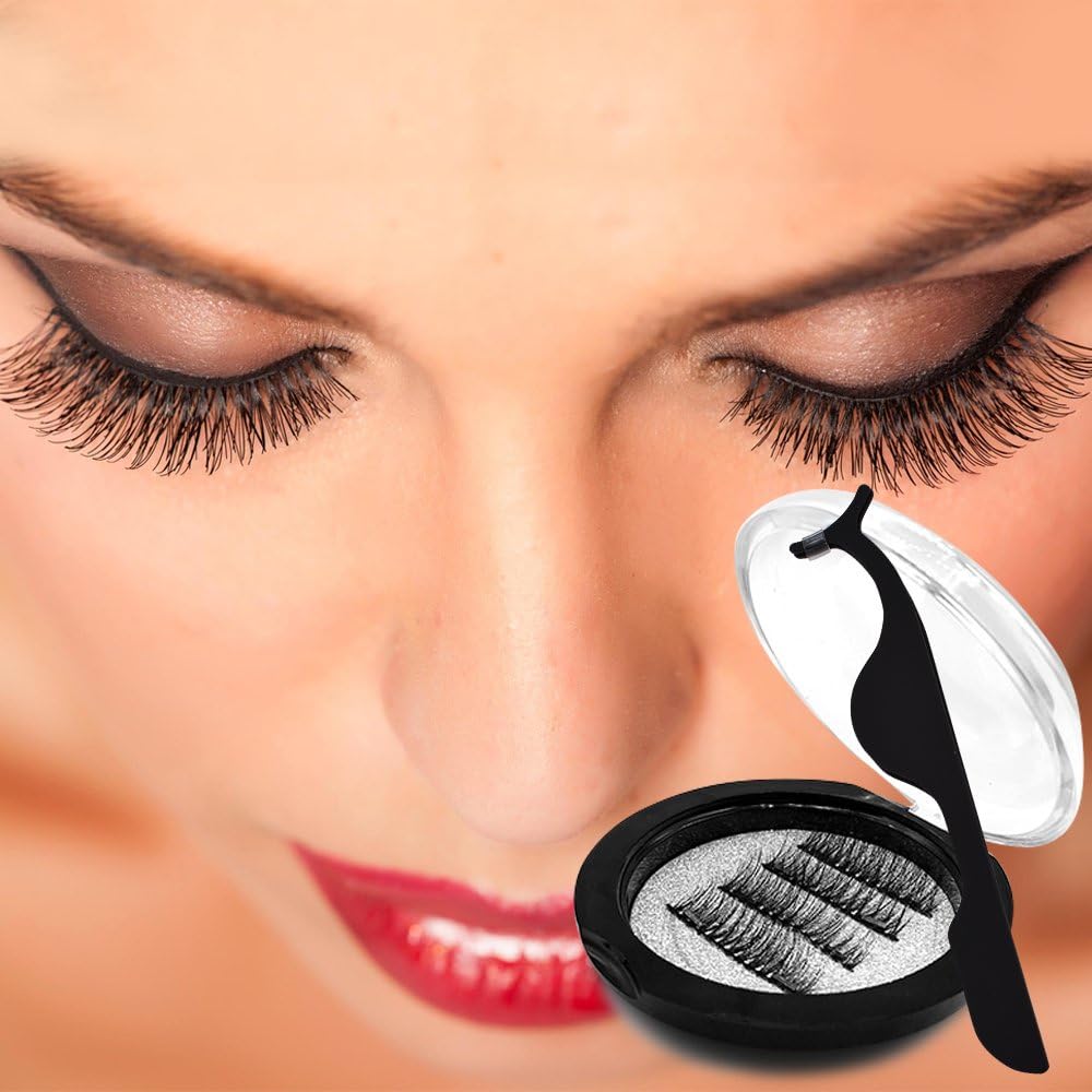 Magnetic Eyelashes, Nature Look Short Bold False Large Magnet Eyelashes No Glue with Eyelash Tweezer (1 Pair 4 Pieces)