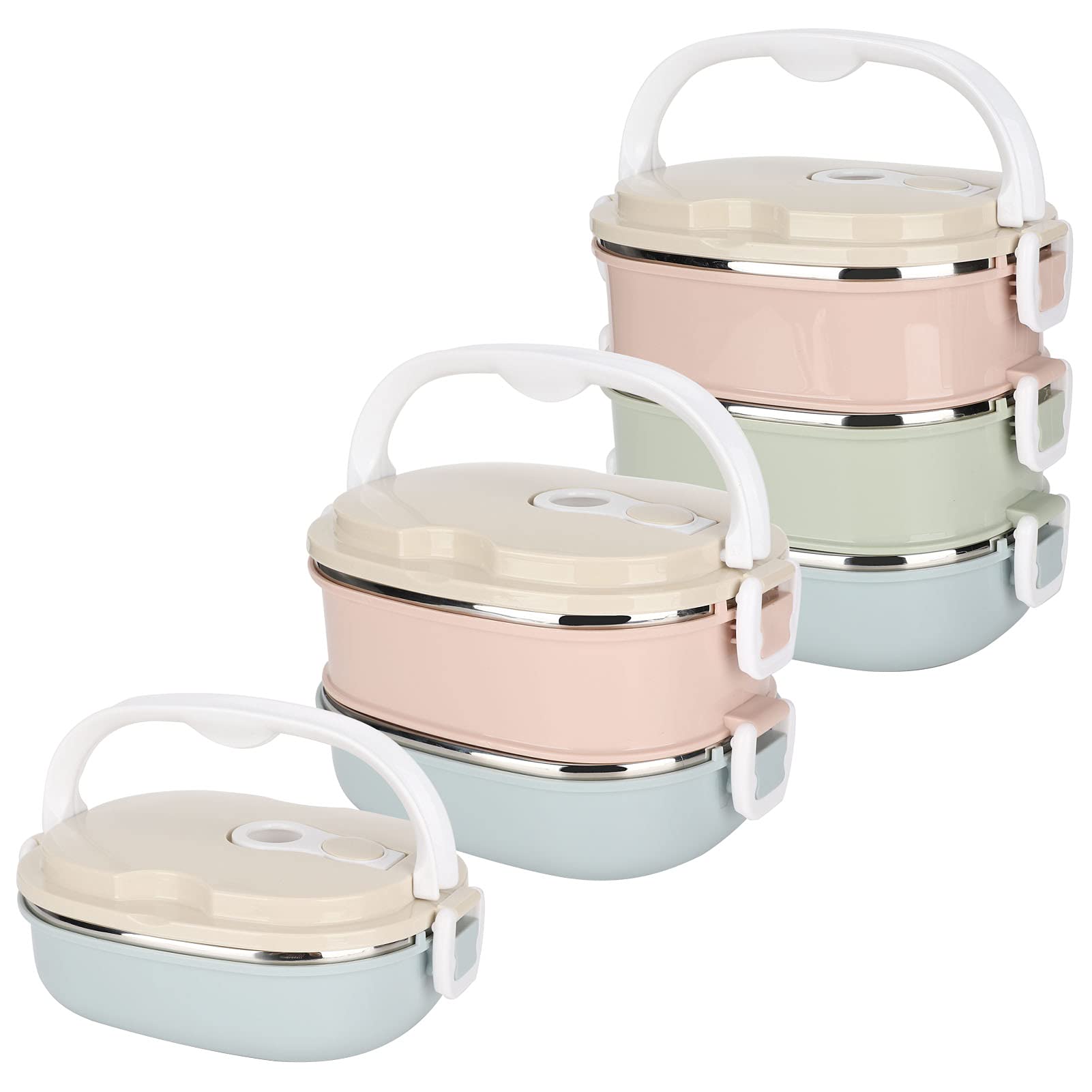 Boite Lunch Box, Boîte à Lunch Thermique, Conteneur Alimentaire Thermique Isotherme Portable en Acier Inoxydable pour Les Enfants Etudiants(Three Floors)