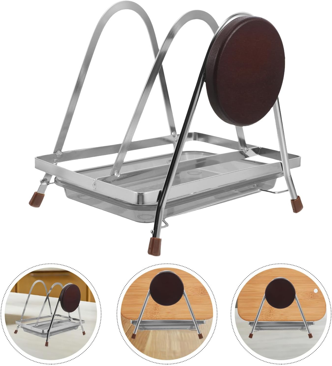 Heavy-duty with Thickened Vertical Storage and Stainless Steel Pot Lid Rack Cutting Board Holder Nonslip Base for Kitchen Countertop Organization