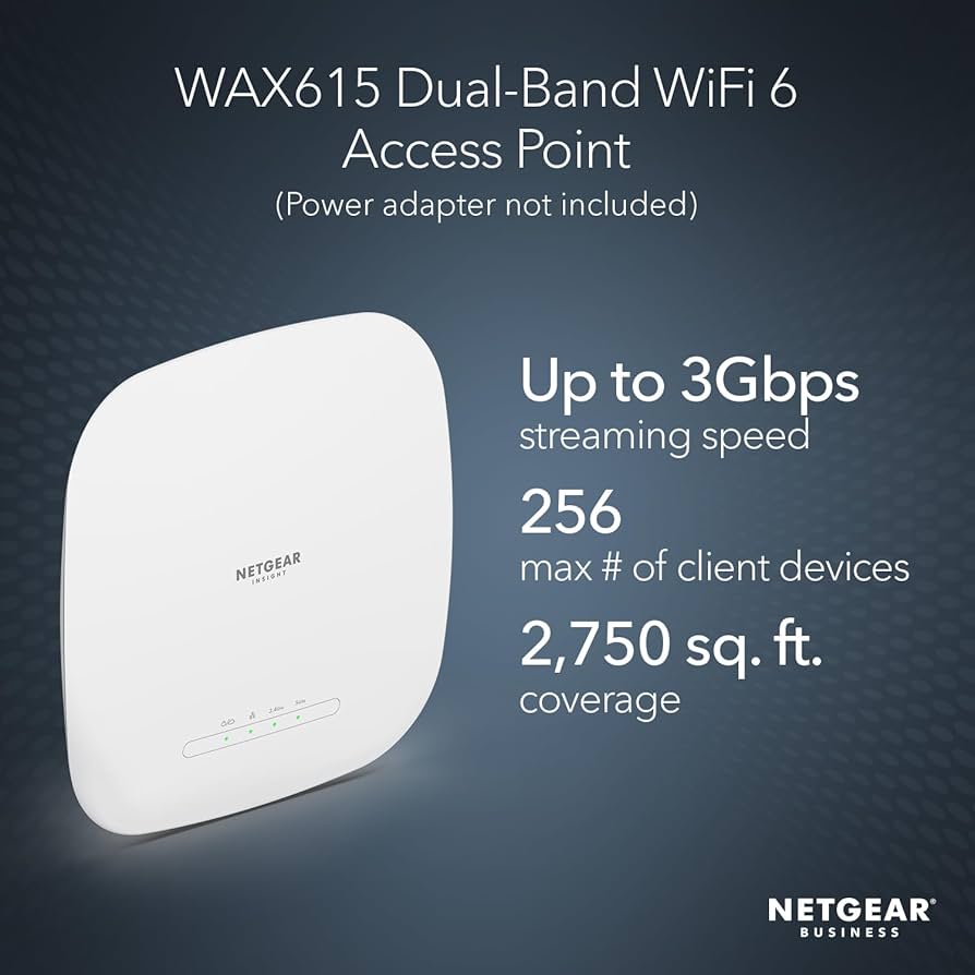 T04-t004 未使用品 NETGEAR WAX615 AX3000 WiFi 6 Insightアプリ&amp;クラウド 法人向けアクセスポイント PoE+受電 WAX615-100APS Amazon.com: NETGEAR Cloud Managed Wireless Access Point