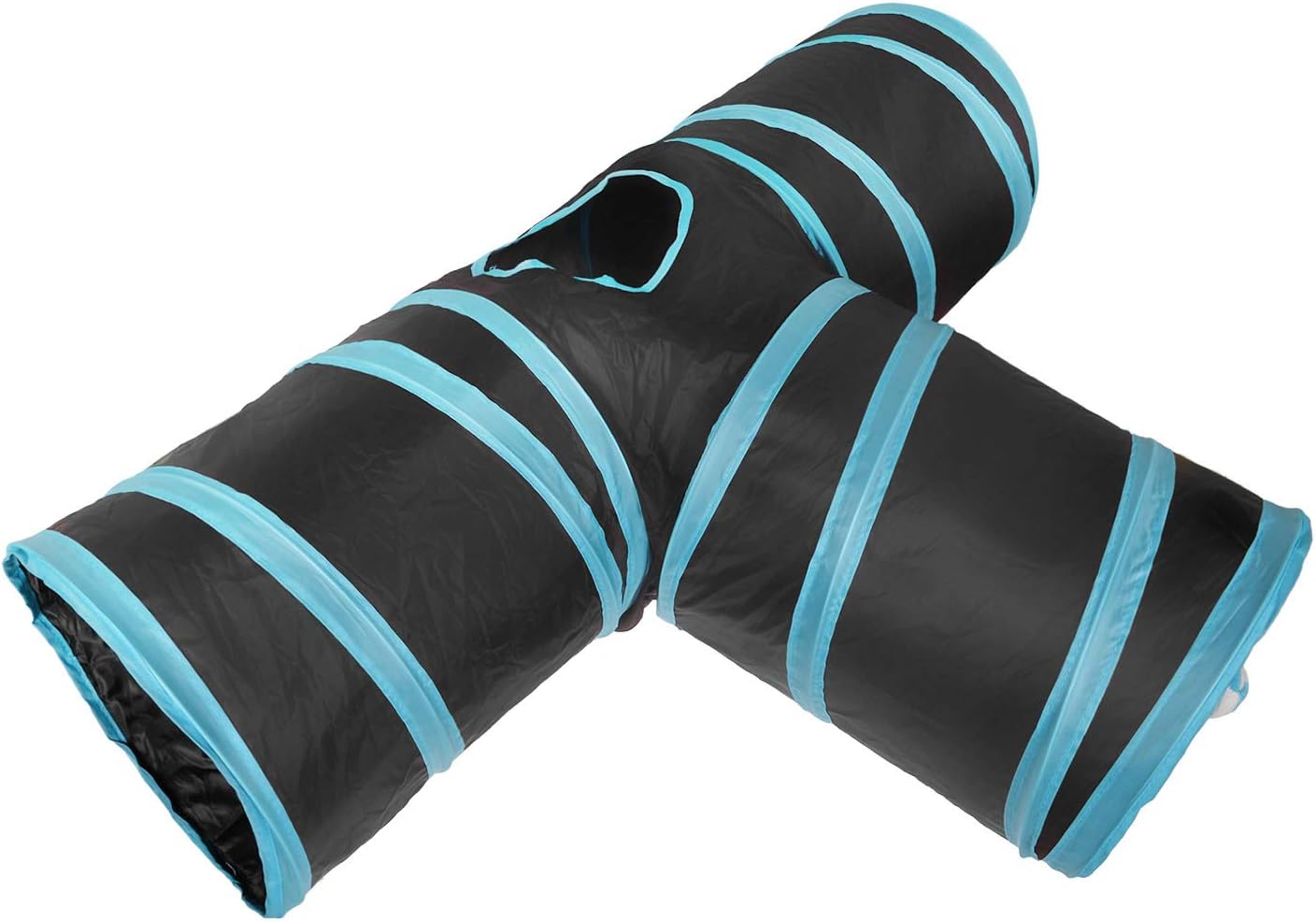 Chenci Pet Cat Tunnel, Cat Toy Foldable and Durable 3 Channels With A Tinker Bell For Rabbits, Cat, Dogs and Other Animals, Perfect To Do Exercises And Satisfy Your Cat's Curiosity(Blue)