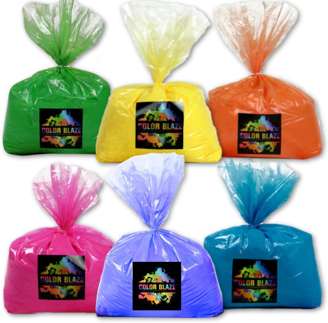 Color Blaze Color Run Powder - 5 lbs of Each Color - Pink, Orange, Yellow, Green, Blue, Purple - Non-Toxic, Washable Color Powder - Pack of 6 Bags - 30 Pounds in Bulk