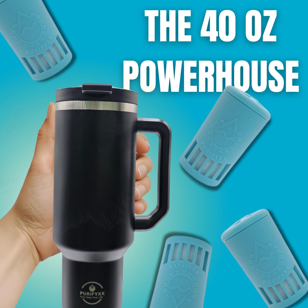 HydraTumbler | Stainless Steel Filtered Tumbler, 40 oz | BPA-Free, Removes Lead, Chlorine, Arsenic, VOCs | Filter Lasts 3 Months, Replaces 568 Plastic Bottles (Black, 40 OZ) - Image 7