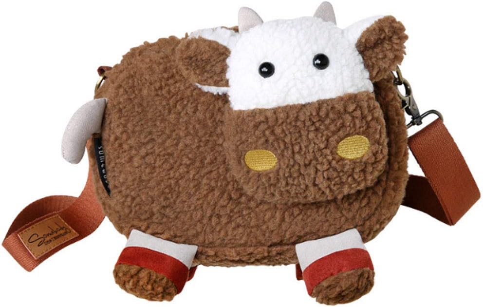 Hoce Cute Sherpa Crossbody Purse Cow Shape Novelty Crossbody Bag Women
