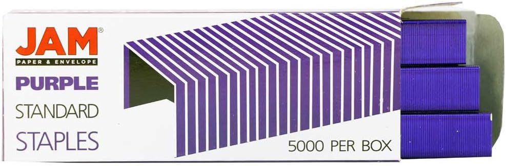 JAM PAPER Office Starter Kit - Purple - Stapler, Tape Dispenser, Staples, Paper Clips & Binder Clips - 5/Pack
