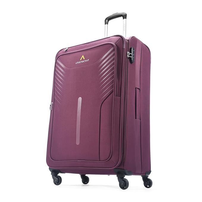 Aristocrat Skyway Large Size Soft Check in Luggage (79 cm) | Spacious Polyester Trolley with 4 Wheels and Combination Lock | Dazzling Maroon | Unisex| 3 Years Warranty