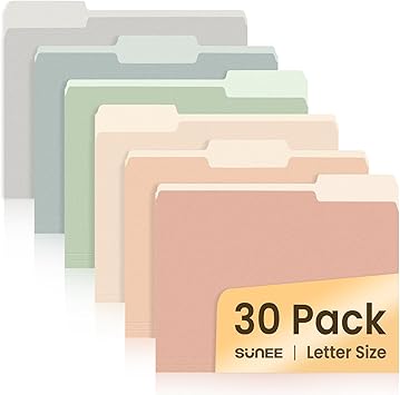 SUNEE File Folders, 30 Pack Manilla Folders 8.5 x 11, Colored File Folders Home Office School Supplies for Documents Files Paper,6 Pastel Colors