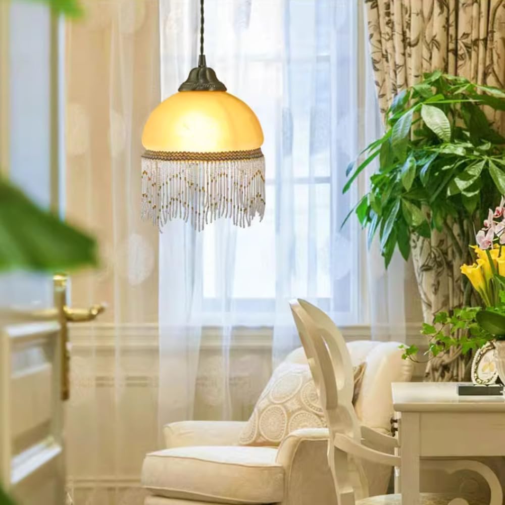 Lampada a Sospensione Cinese Creativa con Nappe, Lampada da soffitto con Paralume in Vetro di personalità per Interni, lampadario sospeso Regolabile in Altezza per casa, Bagno, Cor