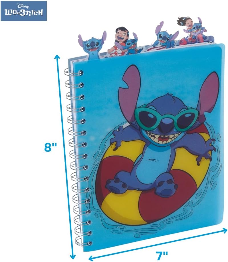 Disney Lilo and Stitch Tab Journal Notebook, Spiral Bound, 96 Lined Pages, 8 x 7 inches, Blue