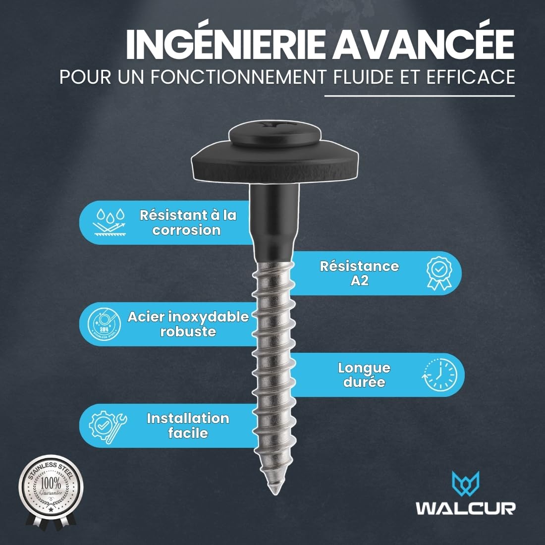 WALCUR Vis Spengler ø 4.5 x 25mm de Terrasse Autoperceuses en Acier Inoxydable 100 Pièces Étanches de Toiture avec Rondelles en Caoutchouc Anthracite Gris