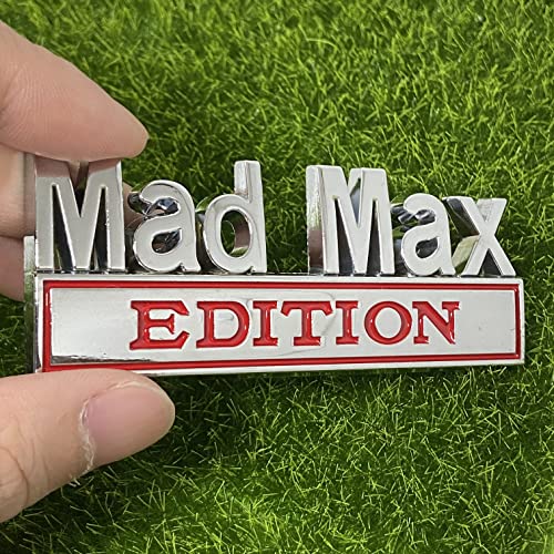 2PCS Mad Max Edition Car Chrome Decals 3D Letters Badges Truck Emblems Adhesive Stickers, Funny Decals for Vehicle, Truck, SUV, Door Decoration (2PCS, Silver/Red)