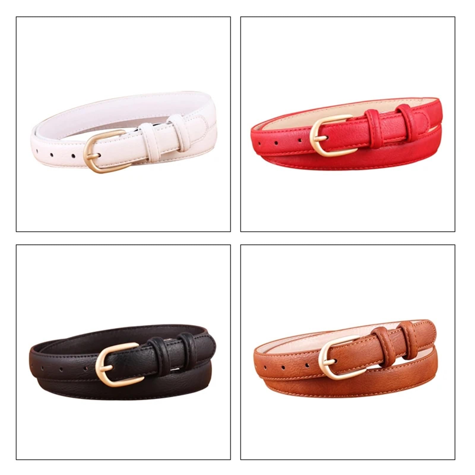 Cinturones De Mujer 2 uds cinturón de mujer cinturones finos for femenino hebilla dorada cuero PU for Jeans Para Jeans Vestido