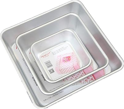 UgyDuky Set of 3 Anodized Aluminum 3-Tiered Even Square Cake Pan Set, Multilayer Wedding Birthday Anniversary Baking Cake Tins 4.5" 6.5" 8.5"