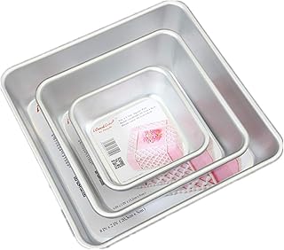 Set of 3 Anodized Aluminum 3-Tiered Even Square Cake Pan Set, Multilayer Wedding Birthday Anniversary Baking Cake Tins 4.5" 6.5" 8.5"