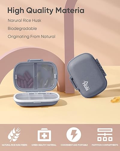 Miniatura 8 de Holii Pastillero de viaje, 8 compartimentos, pastillero portátil, pastillero diario para guardar vitaminas, pequeño contenedor de píldoras para