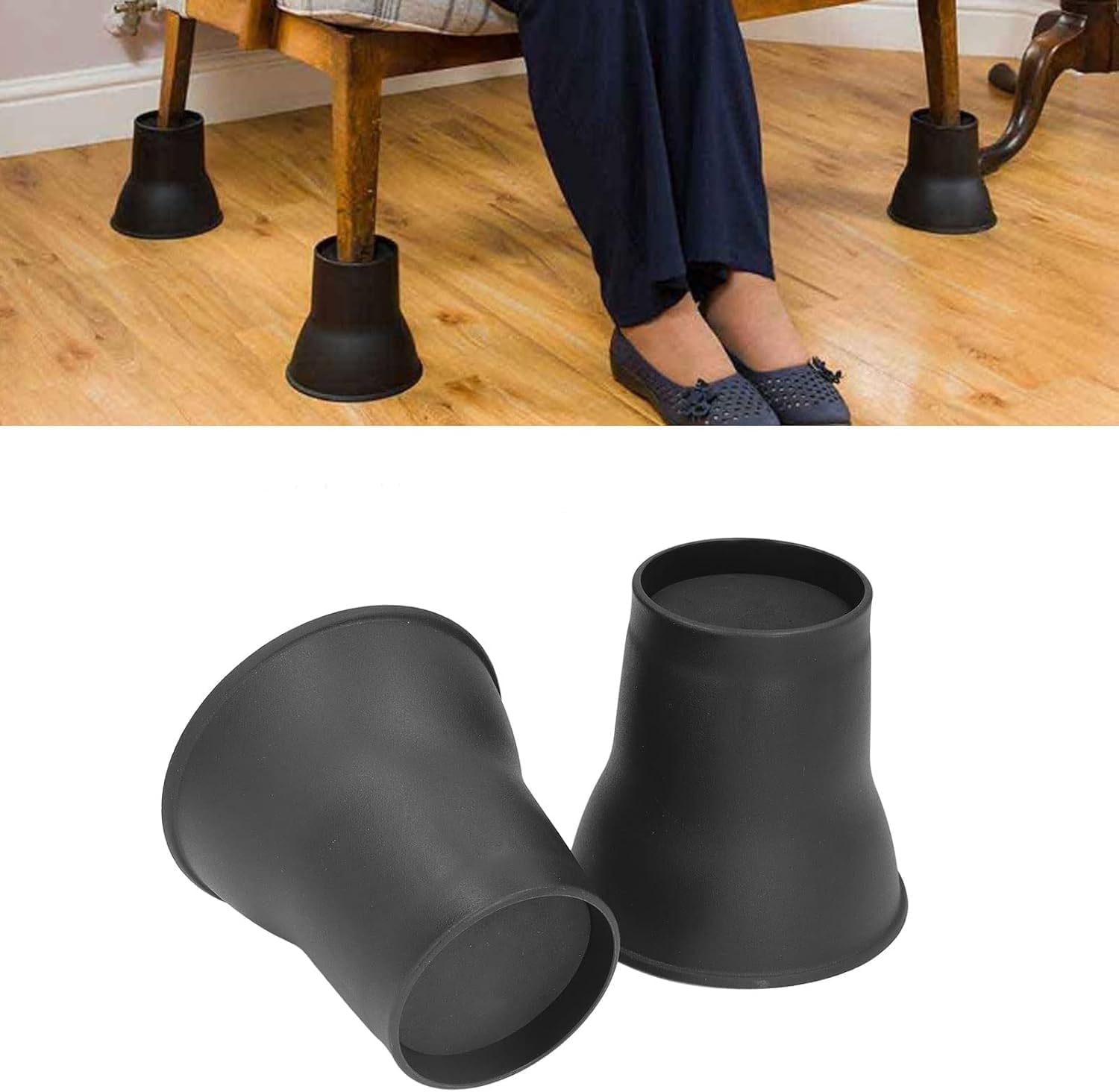 Furniture Risers 6 Inch Set of 4 Heavy Duty Bed and Sofa Elevation Blocks Black Plastic Furniture Lifts for Bed Sofa Table Desk Space Saving