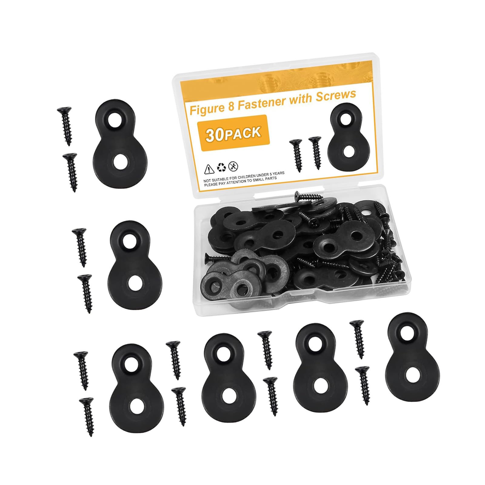 Kalttoy Black 30Pcs Rustproof Figure Eight Fastener Plates With Screws For Furniture Assembly & Cabinet Installation Cupboard Hardware Connectors