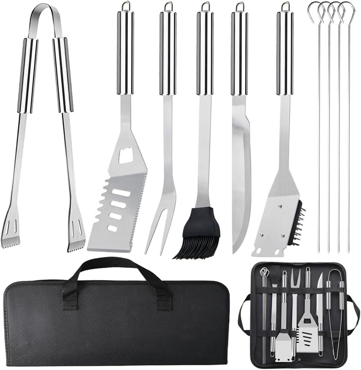 11Pcs BBQ Accessories, Professional Stainless Steel BBQ Grill Tool Set, Portable Barbecue Utensil Set with Case, Birthday BBQ Gift for Men Backyard Outdoor Camping Barbecue Cooking Picnics