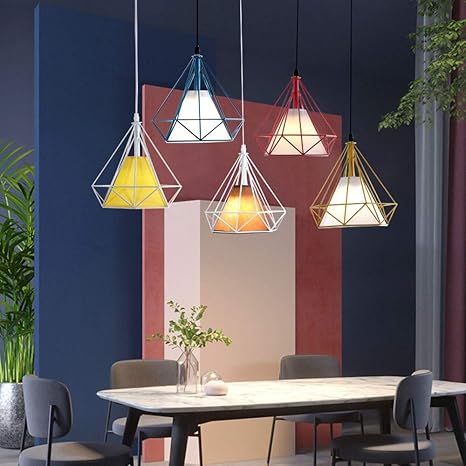 OZZKI OZZKI Hanglamp 3 stuks DIY Vogelkooi lamp schaduw vintage stijl licht houders - industriële verlichting metalen lampbeschermer 9,8 "dia ijzeren draad diamanten vorm for hanglampverlichting plafond lam photo 2
