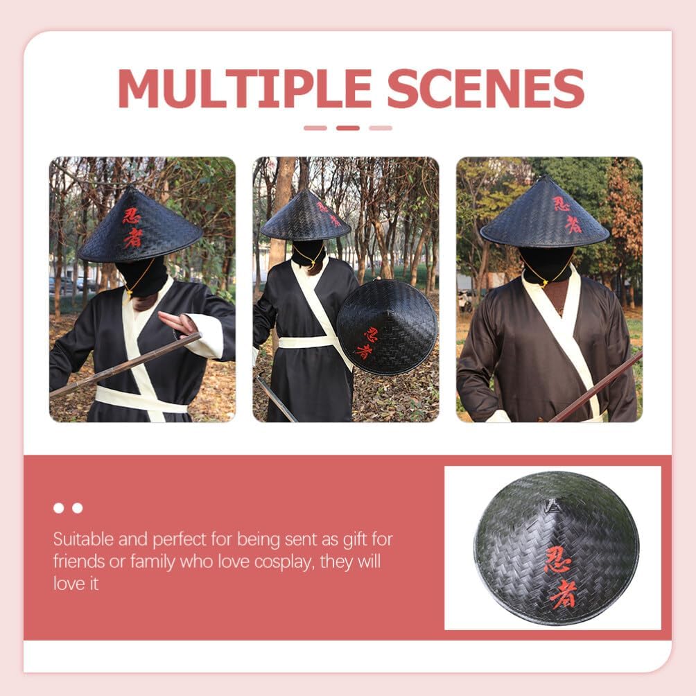 Kisangel Ninja Bamboo Hat Japanese Samurai Straw Conical Hat 5.5 Inch Cosplay Accessory for Men Traditional Bamboo Woven Headwear