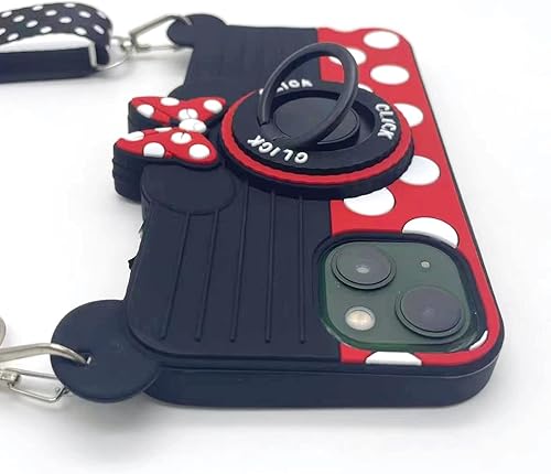 Miniatura 5 de Funda para iPhone 14, bonita funda para iPhone 13 de Minnie 3D de caja de cartón para cámara de Minnie 3D, soporte de agarre de anillo giratorio,