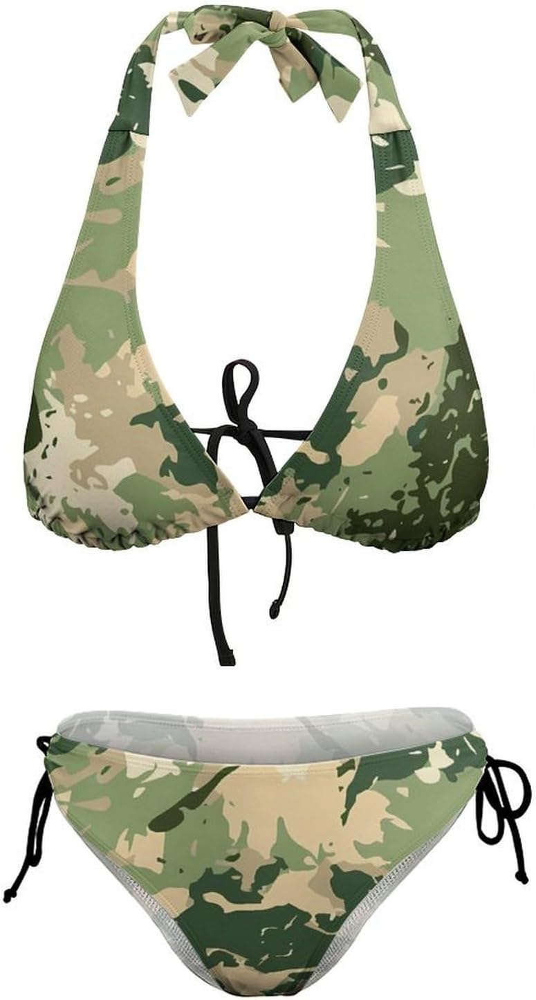 Camouflage Pattern Novelty Women's 2 Piece String Bikini Set Swimsuits Bathing Suit Swimwear
