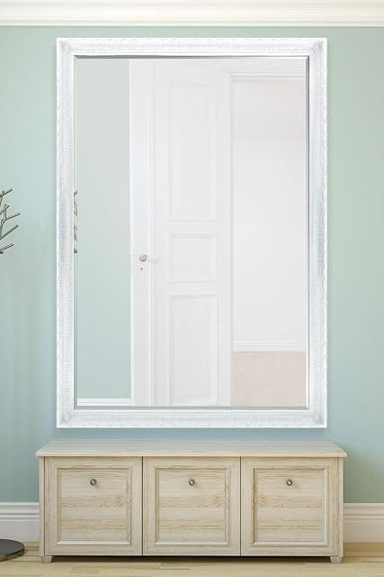MirrorOutlet Large White Antique Wood Wall Mounted Mirror 6Ft7 X 4Ft7 201 x 140cm LL042