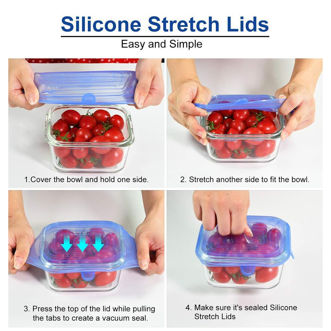 12x Silikon Deckel Set - Dehnbare Universaldeckel In 6 Größen (6-18 Cm)